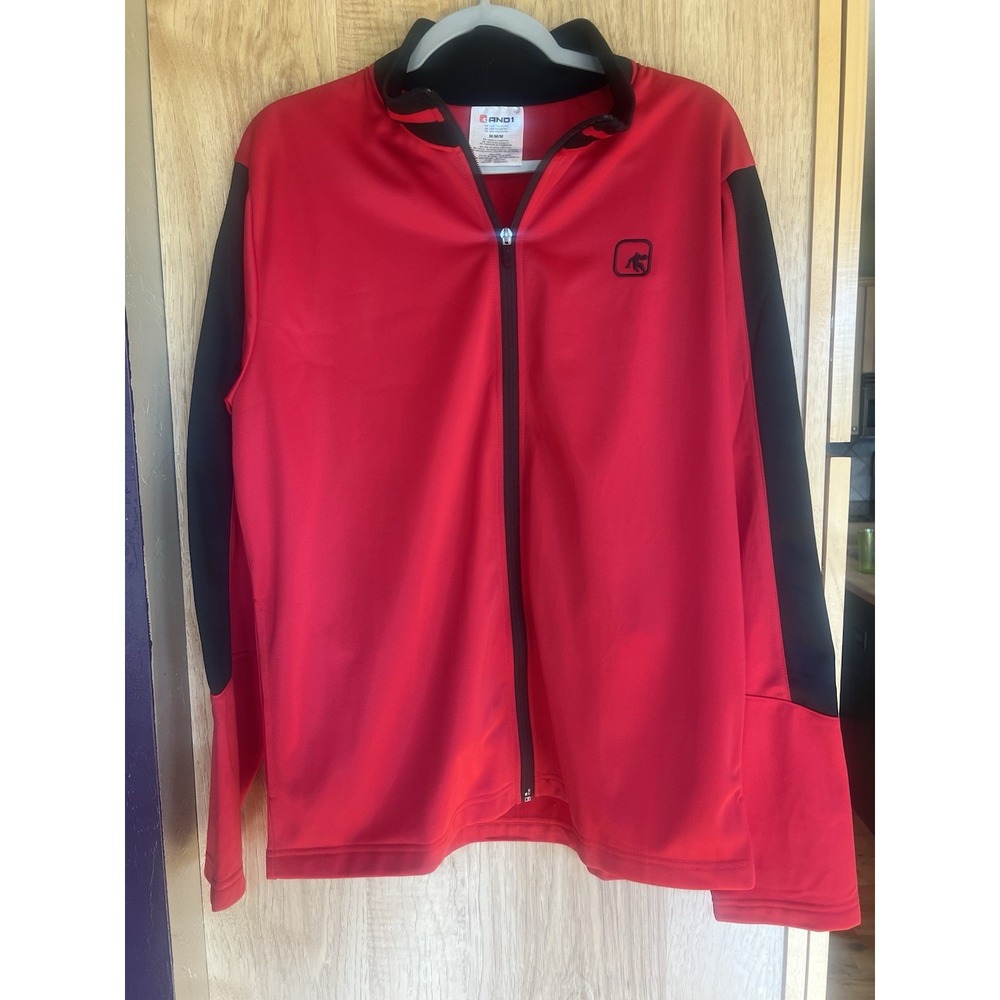 And1 Sweater Mens Red Full Zip Long Sleeve Sz  Medium Polyester Sport Black